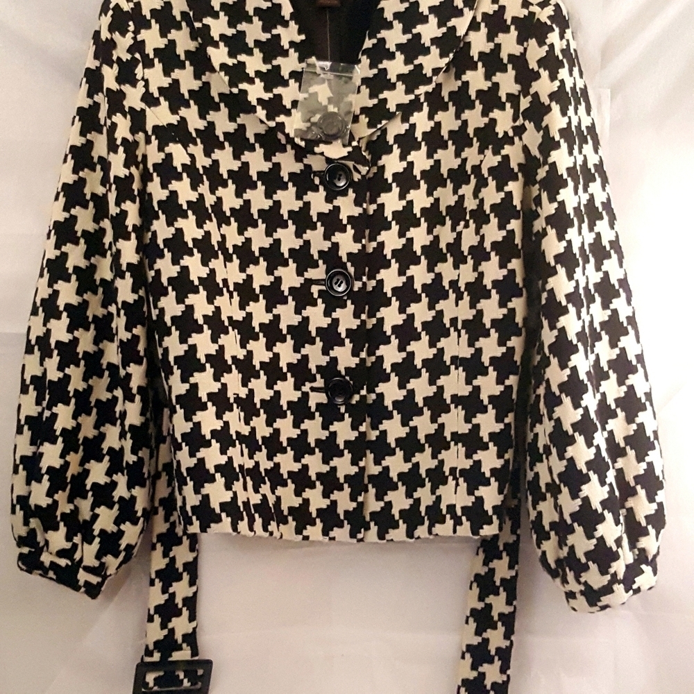 Chadwick's Women Sz 14P Jacket Blazer Bomber Office Houndstooth Belt Button Cuff - Picture 5 of 9